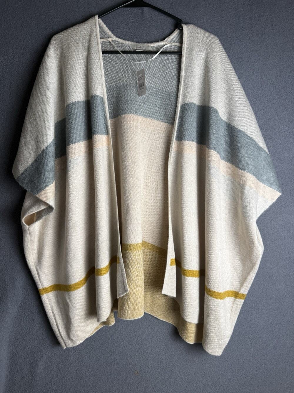 NWT LOFT Colorblock Stripe Open Front Wrap Sweater Poncho Size XS/S Arm Holes